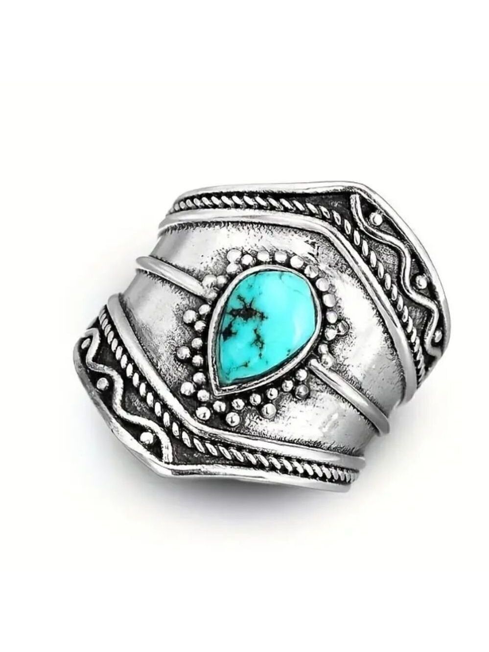 Irregular Band Ring Inlaid with Artificial Turquoise Decorative Bohemian Ring